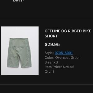 Aerie Offline OG Ribbed Bike Short Overcast Green